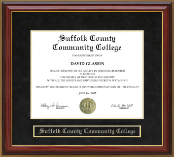 Suffolk County Community College Mahogany Diploma Frame