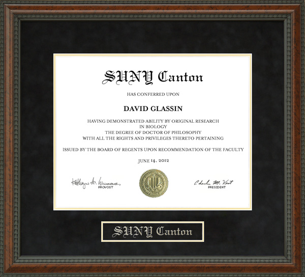 State University of New York at Canton (SUNY Canton) Diploma Frame