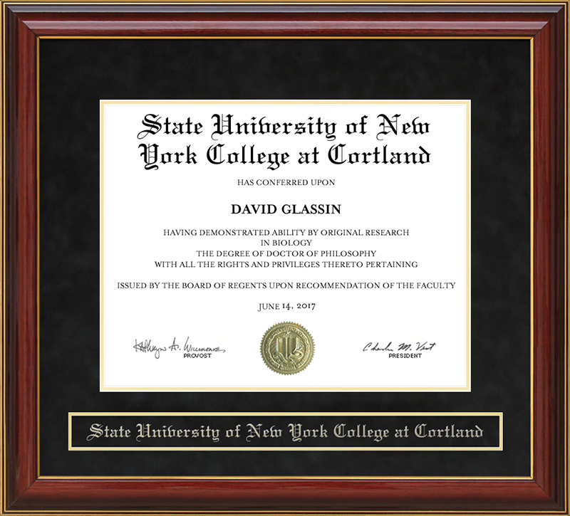 State University of New York College at Cortland (SUNY Cortland) Mahogany Diploma Frame