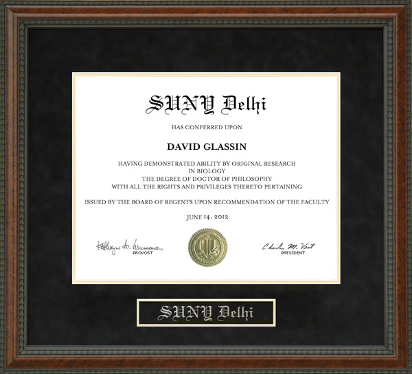 State University of New York at Delhi (SUNY Delhi) Diploma Frame