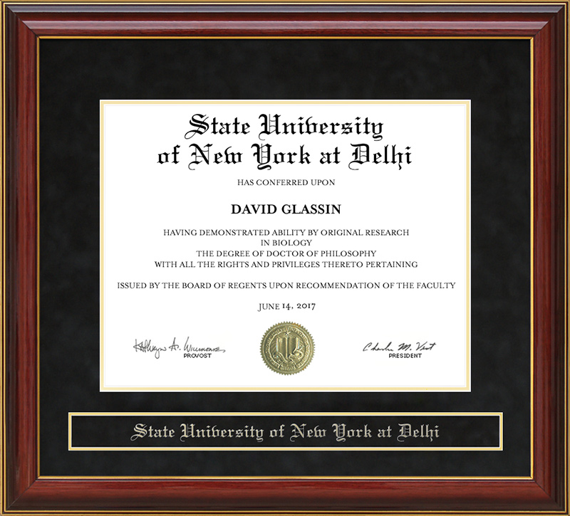 State University of New York at Delhi (SUNY Delhi) Mahogany Diploma Frame