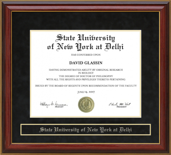 State University of New York at Delhi (SUNY Delhi) Mahogany Diploma Frame