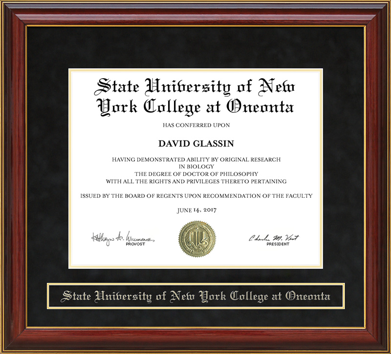 State University of New York College at Oneonta (SUNY Oneonta) Mahogany Diploma Frame