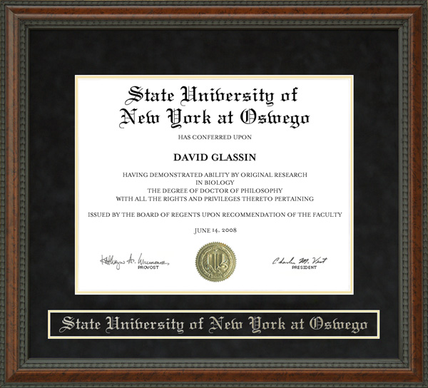 State University of New York at Oswego (Oswego State) Diploma Frame