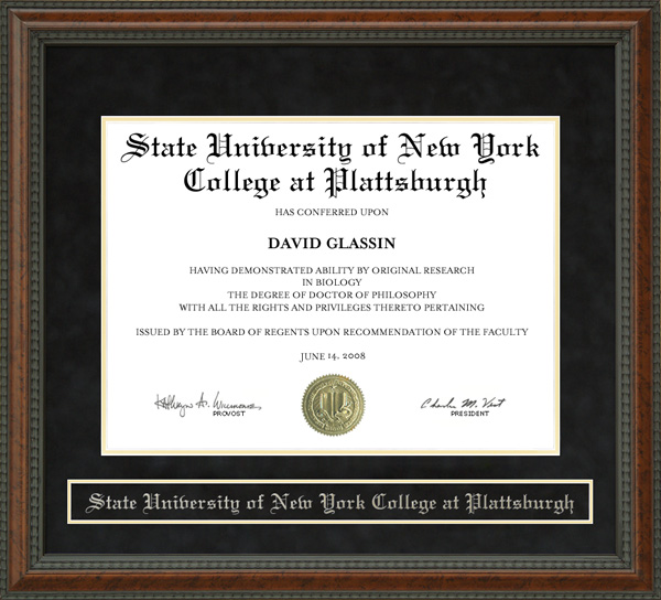 State University of New York College at Plattsburgh (SUNY) Diploma Frame