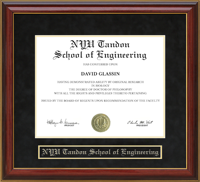 NYU Tandon School of Engineering Mahogany Diploma Frame