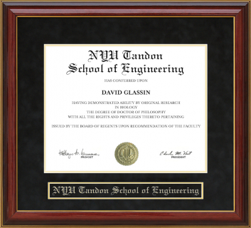 NYU Tandon School of Engineering Mahogany Diploma Frame