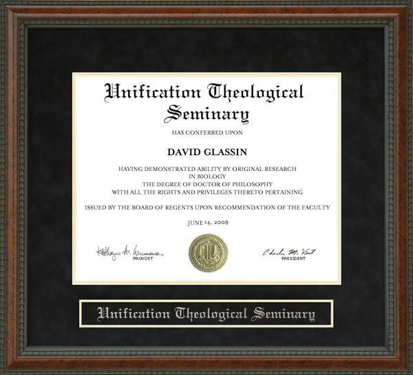 Unification Theological Seminary (UTS) Diploma Frame