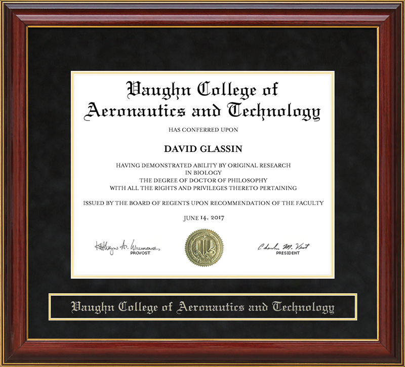 Vaughn College of Aeronautics and Technology Mahogany Diploma Frame