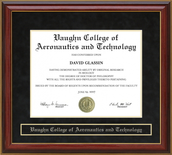 Vaughn College of Aeronautics and Technology Mahogany Diploma Frame