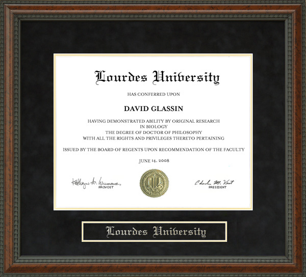 Lourdes University Diploma Frame
