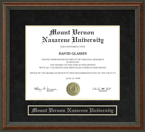 Mount Vernon Nazarene University (MVNU) Diploma Frame