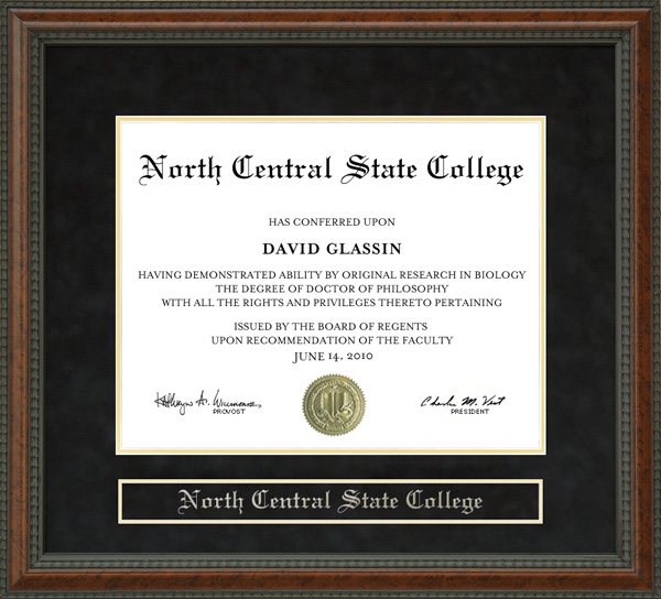 North Central State College Diploma Frame