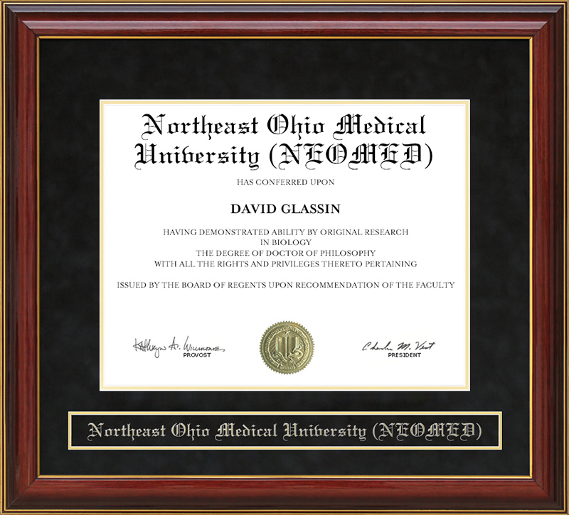 Northeast Ohio Medical University (NEOMED) Mahogany Diploma Frame