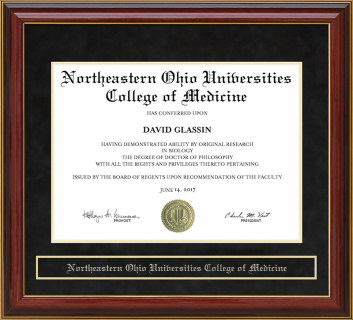 Northeastern Ohio Universities College of Medicine (NEOUCOM) Mahogany Diploma Frame
