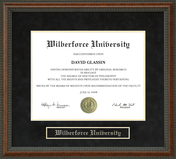 Wilberforce University (WU) Diploma Frame
