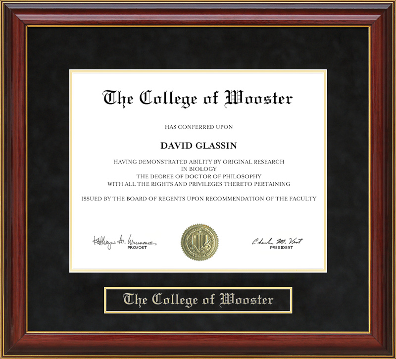 The College of Wooster Mahogany Diploma Frame