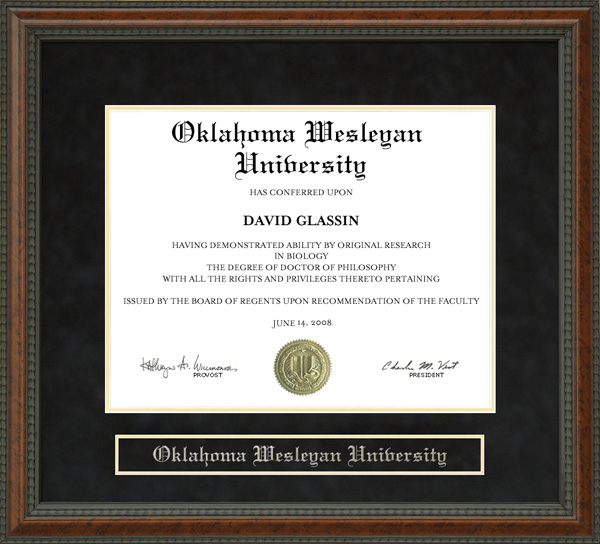 Oklahoma Wesleyan University (OKWU) Diploma Frame