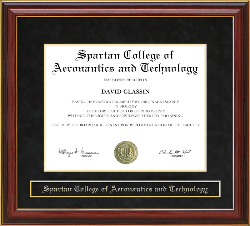 Spartan College of Aeronautics and Technology Mahogany Diploma Frame