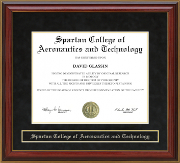 Spartan College of Aeronautics and Technology Mahogany Diploma Frame
