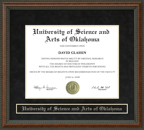 University of Science and Arts of Oklahoma (USAO) Diploma Frame