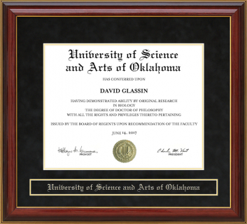 University of Science and Arts of Oklahoma (USAO) Mahogany Diploma Frame