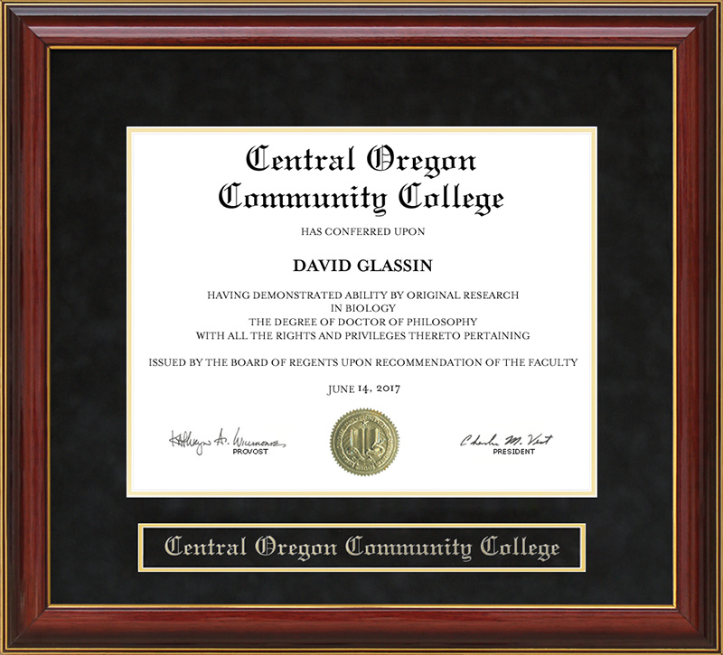 Central Oregon Community College (COCC) Mahogany Diploma Frame