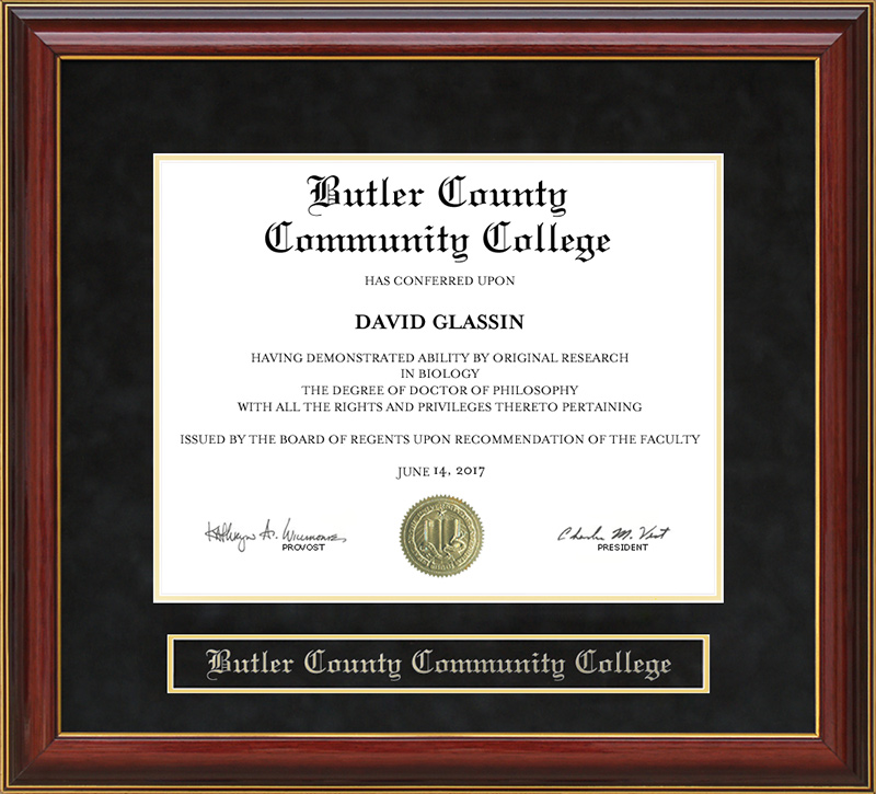 Butler County Community College Mahogany Diploma Frame