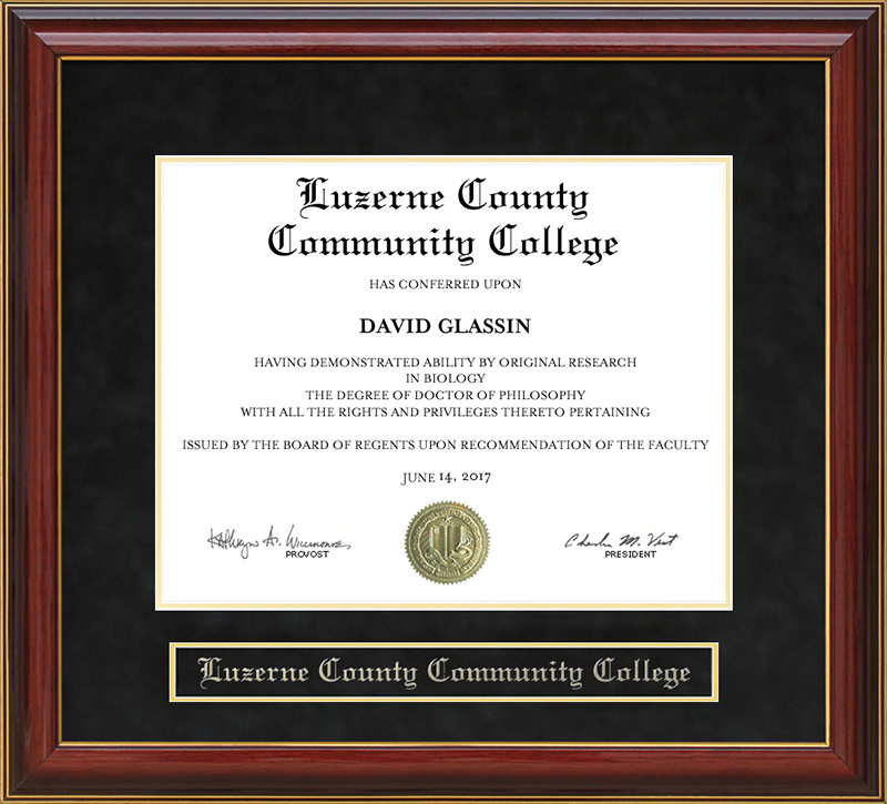 Luzerne County Community College Mahogany Diploma Frame