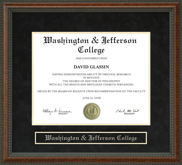 Washington & Jefferson College (W&J) Diploma Frame