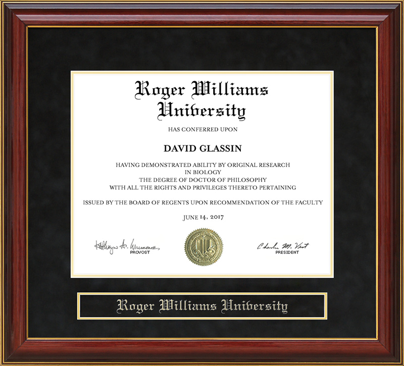Roger Williams University (RWU) Mahogany Diploma Frame by Wordyisms