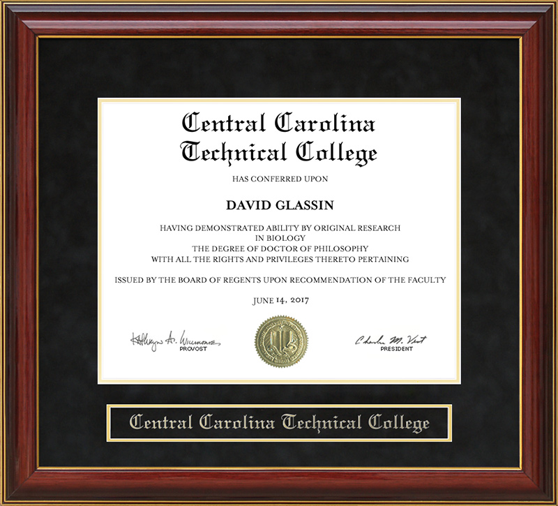 Central Carolina Technical College Mahogany Diploma Frame