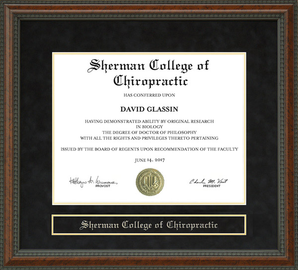 Sherman College of Chiropractic Diploma Frame
