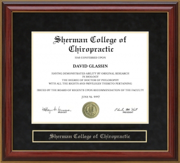 Sherman College of Chiropractic Mahogany Diploma Frame