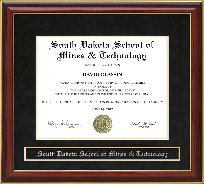 South Dakota School of Mines & Technology (SDSMT) Mahogany Diploma Frame