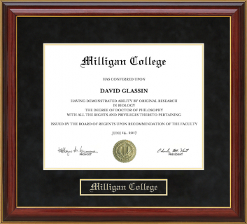 Milligan College Mahogany Diploma Frame