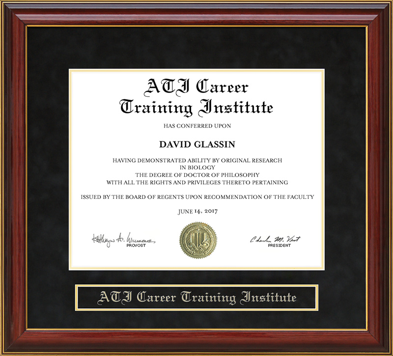 ATI Career Training Institute Mahogany Diploma Frame