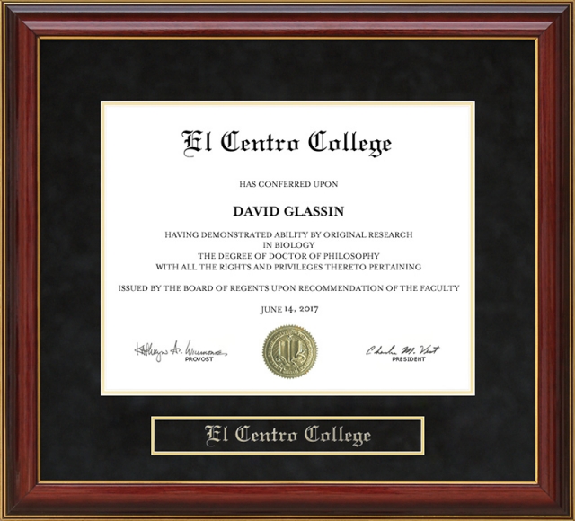 El Centro College Mahogany Diploma Frame