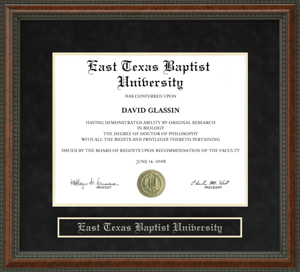 East Texas Baptist University (ETBU) Diploma Frame