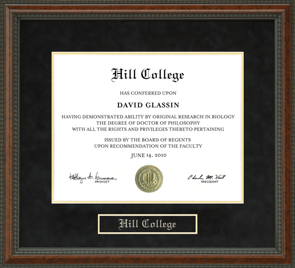 Hill College Diploma Frame