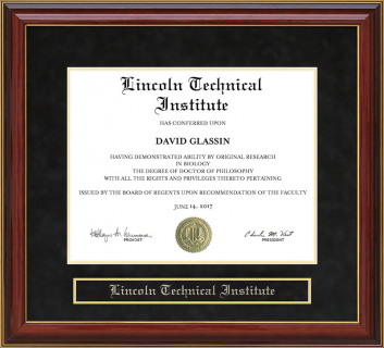 Lincoln Technical Institute (Lincoln Tech) Mahogany Diploma Frame