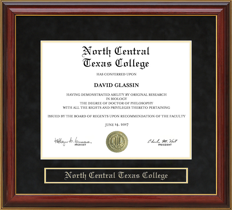 North Central Texas College (NCTC) Mahogany Diploma Frame