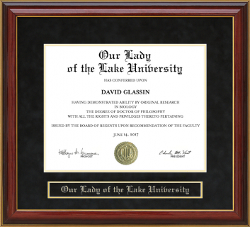 Our Lady of the Lake University (OLLU) Mahogany Diploma Frame