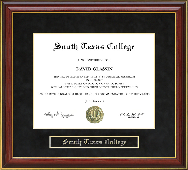 South Texas College (STC) Mahogany Diploma Frame