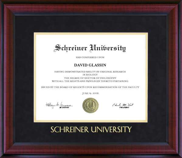 Schreiner University Diploma Frame with Embossed UltraSuede Matting