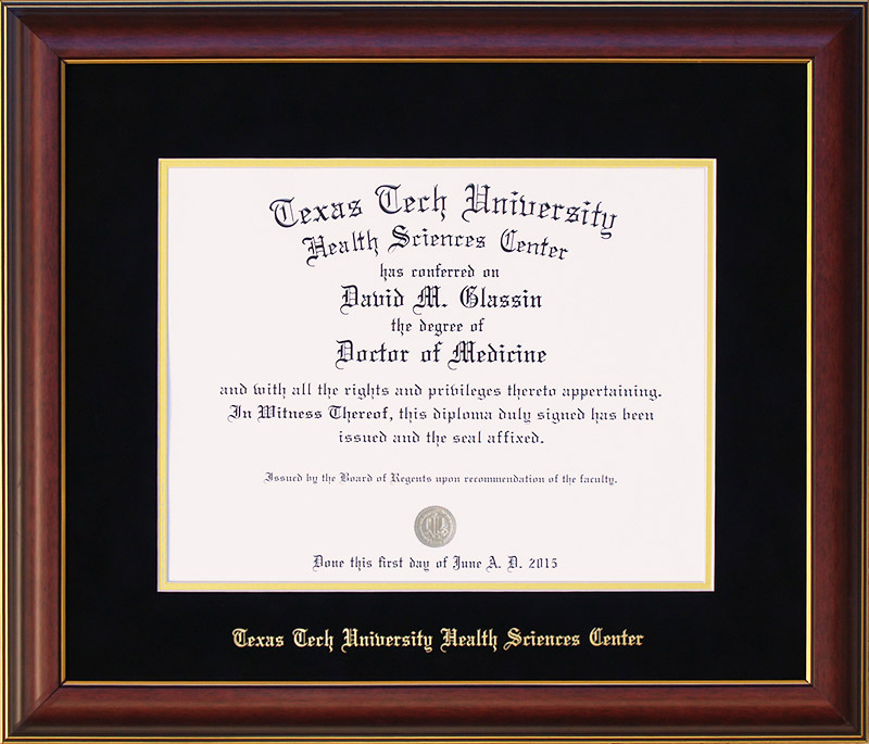 Texas Tech University Health Sciences Center (TTUHSC) Embossed Diploma Frame with UltraSuede Matting