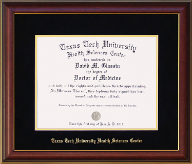 Texas Tech University Health Sciences Center (TTUHSC) Embossed Diploma Frame with UltraSuede Matting