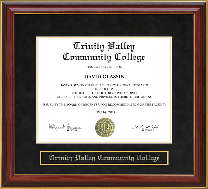 Trinity Valley Community College (TVCC) Mahogany Diploma Frame