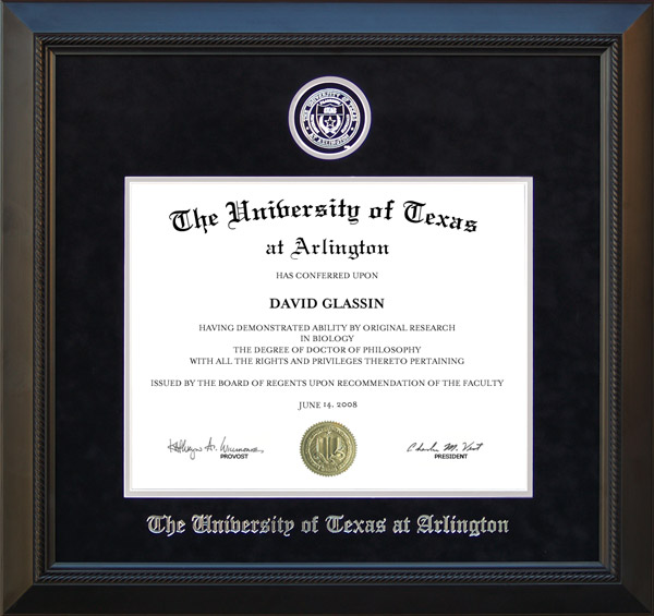 UT Arlington (UTA) Diploma Frame in with Embossed School Seal