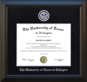 UT Arlington (UTA) Diploma Frame in with Embossed School Seal